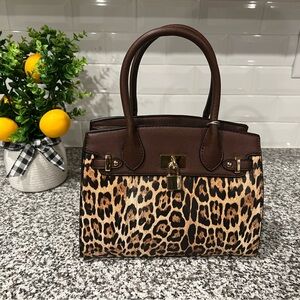 Leopard Print Handbag with Brown Accents
